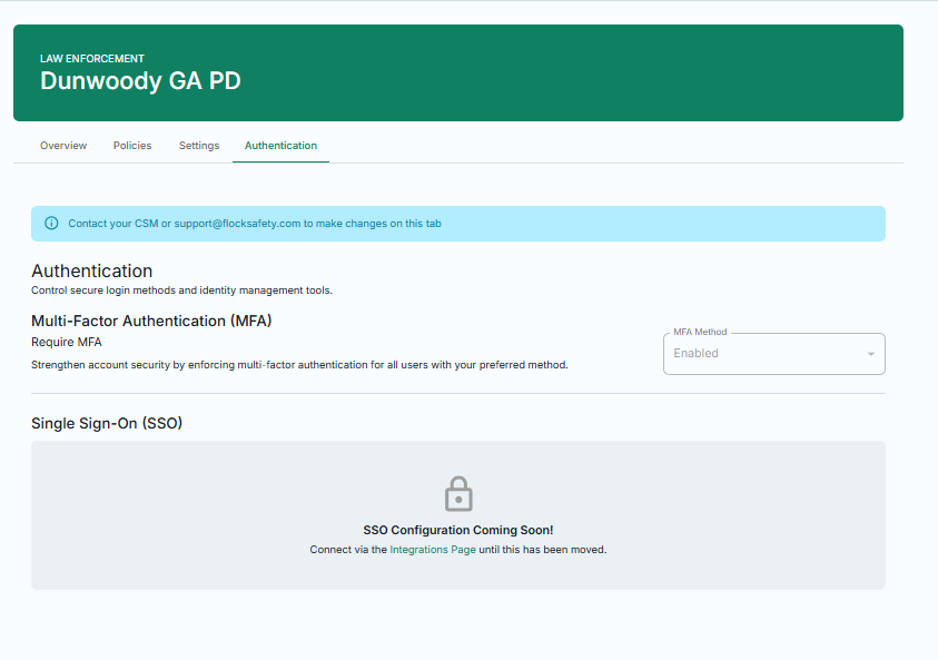 Flock admin dashboard authentication settings page.