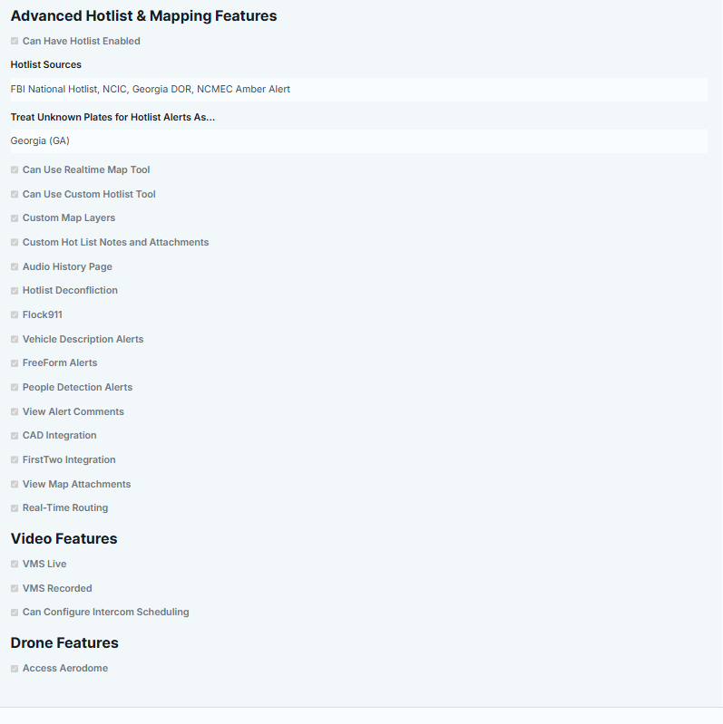Flock admin dashboard hotlist sources and advanced feature settings.