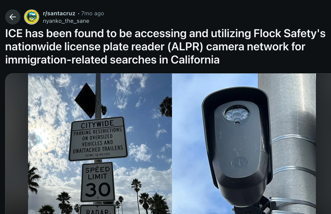 Reddit post about Flock being used by ICE