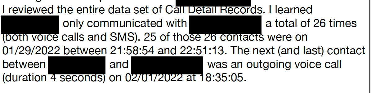 Contacts between Rob and possibly Sam